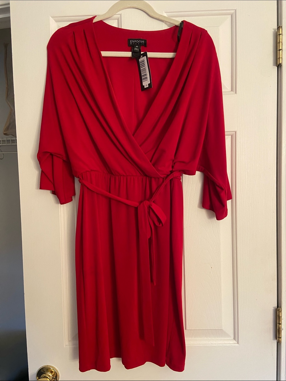 Enfocus Studio Red Wrap Midi Dress with Tie Waist